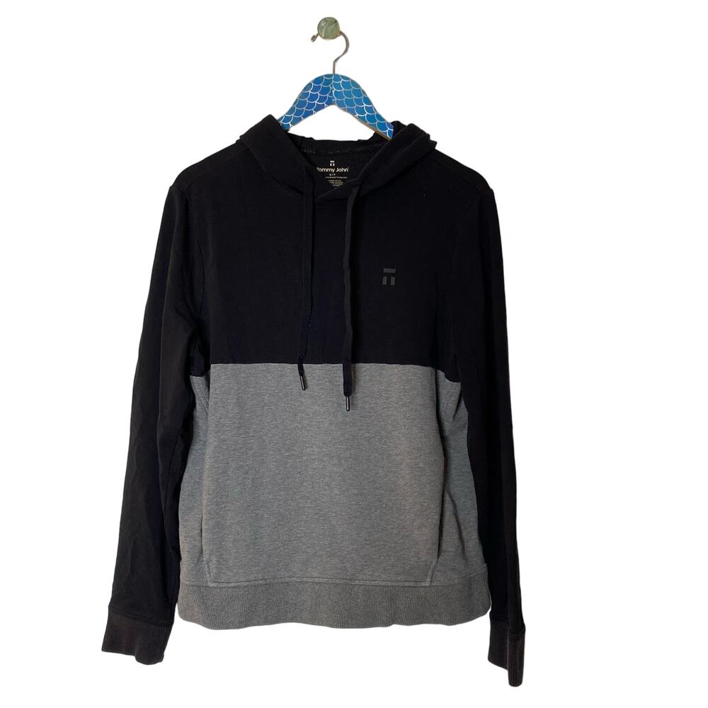 TOMMY JOHN Black Onyx Medium Grey Colorblock Hoodie Soft Stretch Go Anywhere